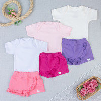 Conjunto Bebê Body Manga Curta e Shorts Saia Cereja
