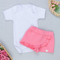 Conjunto Bebê Body Manga Curta e Shorts Saia Cereja