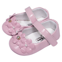 SAPATILHA COM VELCRO PARA BEBÊ COM FLORES NUDE