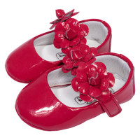 SAPATILHA COM VELCRO PARA BEBÊ COM FLORES VERMELHO