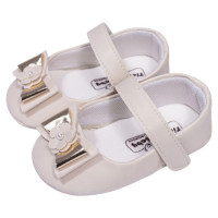 SAPATILHA COM VELCRO PARA BEBÊ LAÇO COM FLOR CRU