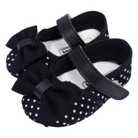 SAPATILHA COM VELCRO PARA BEBÊ LAÇO E POÁ PRETO