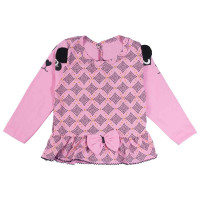 BLUSA LONGA EM MALHA ESTAMPADINHA PARA BEBÊ MANGA INTERATIVA ROSA
