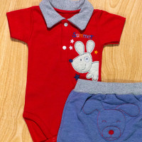 Conjunto para Bebê Body Polo e Shorts Bordado Dog Vermelho