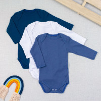 KIT BODY PARA BEBÊ MENINO MANGA LONGA 3 PÇS BÁSICO