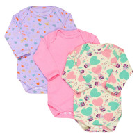 Kit Body para Bebê Manga Longa 3 Pçs Estampadinho Coração