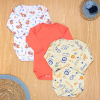 Kit Body para Bebê Manga Longa 3 Pçs Estampadinho Safari