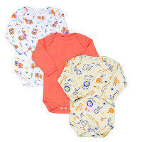 Kit Body para Bebê Manga Longa 3 Pçs Estampadinho Safari