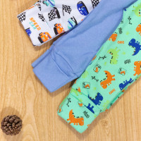 Kit Calça para Bebê Pé Reversível 3 Pçs Estampadinha Dino Car
