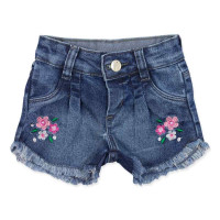 SHORTS JEANS PARA BEBÊ BORDADO FLORES