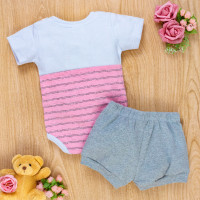 CONJUNTO CURTO PARA BEBÊ BODY JARDINEIRA ROSA COM SHORT MESCLA