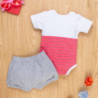 CONJUNTO CURTO PARA BEBÊ BODY JARDINEIRA CEREJA COM SHORT MESCLA