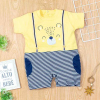 MACACÃO PARA BEBÊ CURTO BORDADO LISTRADO BEAR AMARELO