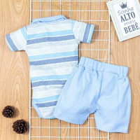 CONJUNTO CURTO BEBÊ POLO COM LISTRAS AZUL CLARO