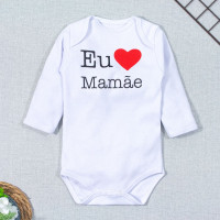 BODY PARA BEBÊ MANGA LONGA FRASE EU AMO A MAMÃE BRANCO