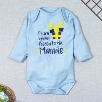 BODY PARA BEBÊ MANGA LONGA FRASE PRESENTE DA MAMÃE AZUL CLARO