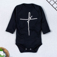 BODY PARA BEBÊ MANGA LONGA ESTAMPA FÉ PRETO
