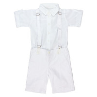 CONJUNTO BATIZADO INFANTIL BERMUDA COM SUSPENSÓRIO E CAMISA SOCIAL BRANCO