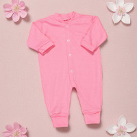 Macacão para Bebê Longo Algodão 4 Botões Básico Color Rosa Claro