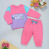 Conjunto Blusa com Recorte e Calça Stylish Baby Moletom Rosa