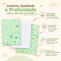 Jogo de Berço 3 Peças 100% Algodão Hipoalergênico Lençol Virol e Fronha Estampa Solzinho