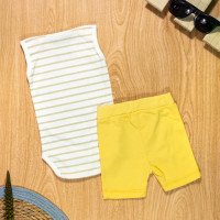 Conjunto para Bebê Body Regata e Shorts Listras Leão Amarelo