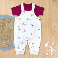 JARDINEIRA INFANTIL ATÉ 24 MESES COM BODY ESTAMPA MINIMALISTA CREME DENTE DE LEÃO