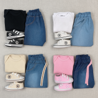Look Completo Bebê Body Longo, Calça Jeans e Tênis Rosa 
