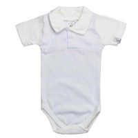 CONJUNTO CURTO PARA BEBÊ BODY POLO COM COLETINHO LISTRADO CREME