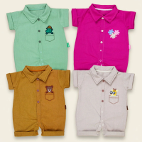 Macacão Camisa Ecolinho Bordado 3D Caramelo para Bebês até 12 Meses