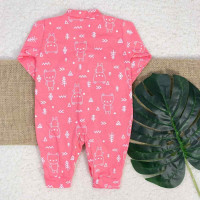 MACACÃO LONGO MINIMALISTA EM MALHA PARA BEBÊ MENINA ROSA