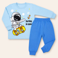 Conjunto de Moletom Bebê Blusa Gola Careca e Calça Azul Claro de 01 até 03 anos