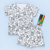 Pijama Infantil Curto Para Colorir Com Canetinhas de 2 até 14 anos Estampas Sortidas Menino