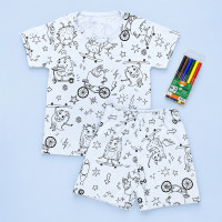 Pijama Infantil Curto Para Colorir Com Canetinhas de 2 até 14 anos Estampas Sortidas Menino