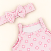 Macacão Curto Bebê Rosa Com Faixinha De Cabelo Veste Até 12 Meses