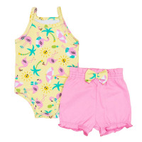 CONJUNTO PARA BEBÊ BODY REGATA E SHORTS FRUTINHAS AMARELO