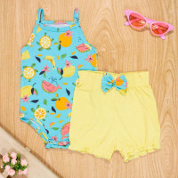 CONJUNTO PARA BEBÊ BODY REGATA E SHORTS FRUTINHAS TURQUESA