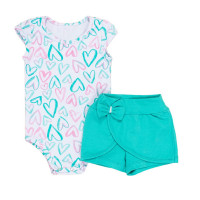 CONJUNTO PARA BEBÊ BODY E SHORTS COTTON CORAÇÃO BRANCO
