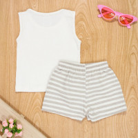 CONJUNTO PARA BEBÊ REGATA E SHORTS FLAMINGO CREME