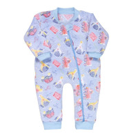 MACACÃO PARA BEBÊ DE PELÚCIA FLEECE LONGO ZÍPER CARRINHOS AZUL CLARO