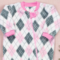 Macacão Bebê Xadrez Argyle em Fleece Creme com Rosa