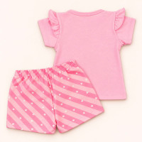 Conjunto Bebê Blusa Com Babado E Shorts Moletinho Estampado Rosa Claro Até 12 Meses