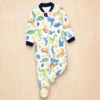 Macacão Fleece Infantil Zíper Solinha Antiderrapante Estampado Dino 12 a 24 Meses