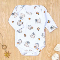 BODY PARA BEBÊ MANGA LONGA ESTAMPADINHO CARRINHO BRANCO