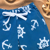 Shorts Bebê Azul Escuro Âncora Minimalista - Leve e Macio