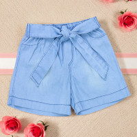 Shorts Jeans Infantil de Menina com Amarração - Jeans Claro