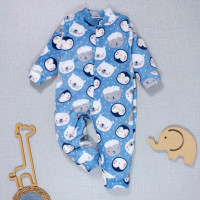 MACACÃO INFANTIL 1 AO 3 FLEECE ESTAMPADINHO PINGUIM AZUL