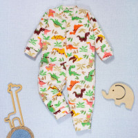 MACACÃO INFANTIL 1 AO 3 FLEECE ESTAMPADINHO DINO BEGE