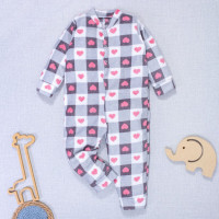 MACACÃO INFANTIL 1 AO 3 FLEECE ESTAMPADINHO CORAÇÕES CINZA