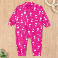 MACACÃO PARA BEBÊ LONGO DE ZÍPER ESTAMPA MINIMALISTA GATINHA PINK